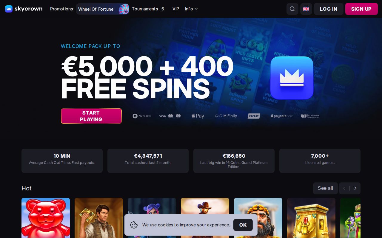 Skycrown Casino homepage screenshot