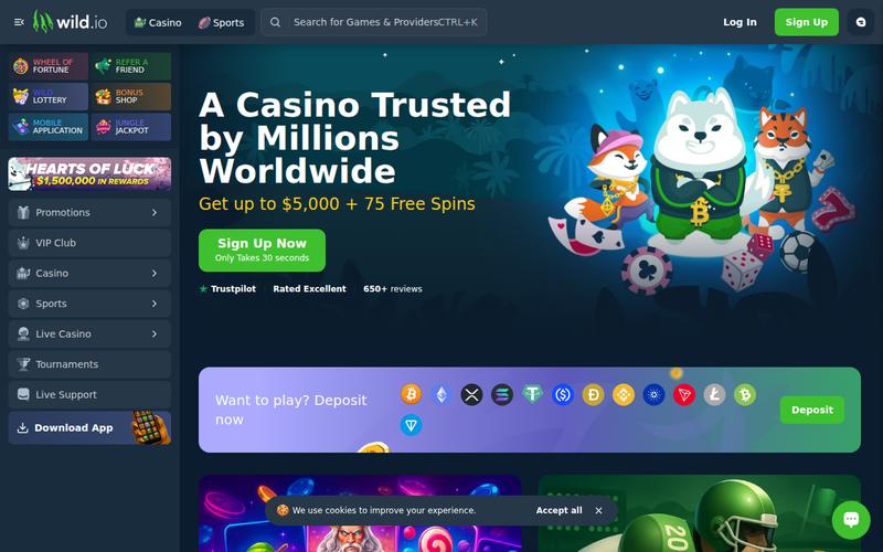 Wild.io Casino homepage screenshot